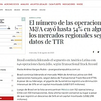 El nmero de las operaciones de M&A cay hasta 54% en algunos de los mercados regionales segn datos de TTR